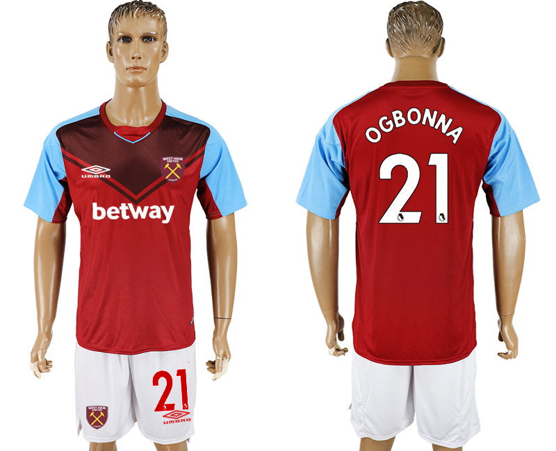 Men 2017-2018 club West Ham United home 21 red soccer jersey